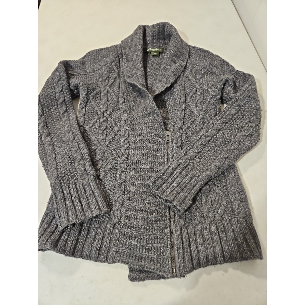 Eddie Bauer Chunky Knit Sweater Size Small Zip Up Cardigan Shawl Collar (646